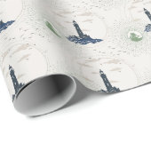 Vintage Lighthouse Illustration Pattern Wrapping P Cadeaupapier (Rol Hoek)