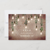 Vintage lights Industrial Brick Botanical Wedding RSVP Kaartje (Voorkant)