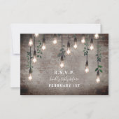 Vintage lights Industrial Brick Botanical Wedding RSVP Kaartje (Voorkant)