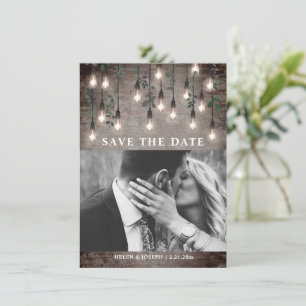 Vintage lights Industrial Brick Botanical Wedding Save The Date