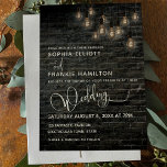 Vintage lights Industrial Brick Typography Wedding Kaart<br><div class="desc">Deze moderne, industriële trouwuitnodigingskaart is voorzien van een rijke, donkere bakstenen muur met ronde Edison-lampen. Ik heb een modern, draaiend calligrafielettertype gebruikt om een afbeelding weer te geven die de woorden "en" en "Wedding" weergeeft. Uw eigen tekst wordt eenvoudig toegevoegd om dit ontwerp zo weinig of zo veel aan te...</div>