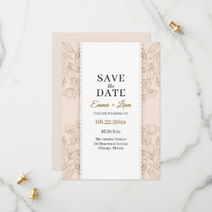 Vintage Lijn Kunst Botanische Trouw Schaalvormige  Save The Date