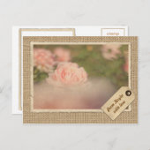 Vintage Lijst Reis Label najaar Roos Burlap Briefkaart (Voorkant / Achterkant)