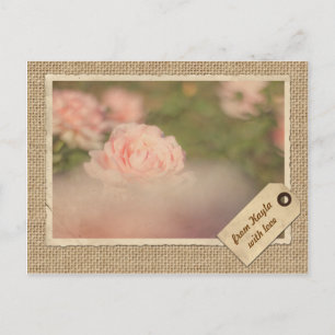 Vintage Lijst Reis Label najaar Roos Burlap Briefkaart