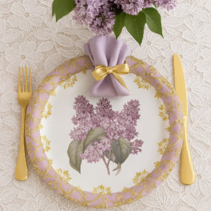Vintage Lila Botanische met Gouden Filigraan/ Fees Papieren Bordje