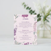 Vintage Lilac Garden Romance Wedding Details Informatiekaartje (Staand voorkant)