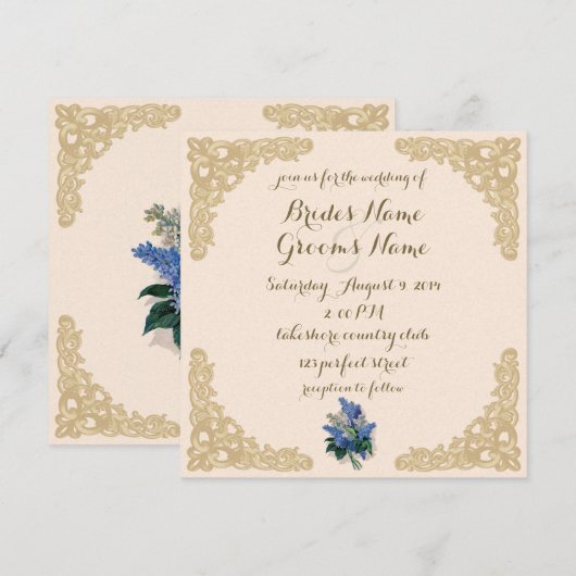 Vintage Lilacs Wedding Invitation Kaart (Voorkant / Achterkant)