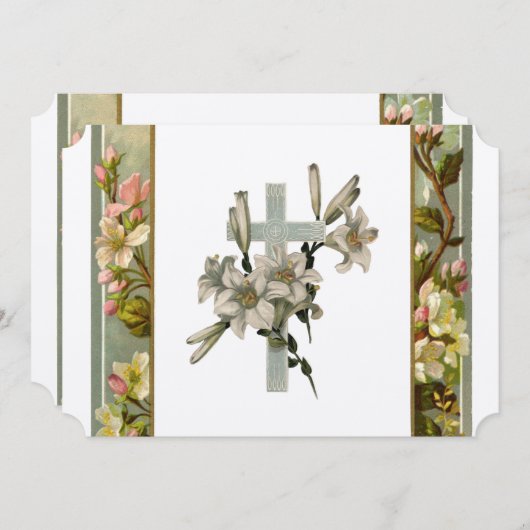 Vintage Lily Cross Christelijke huwelijksuitnodigi Kaart (Voorkant / Achterkant)