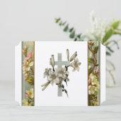 Vintage Lily Cross-katholieke bruiloft Uitnodiging (Staand voorkant)