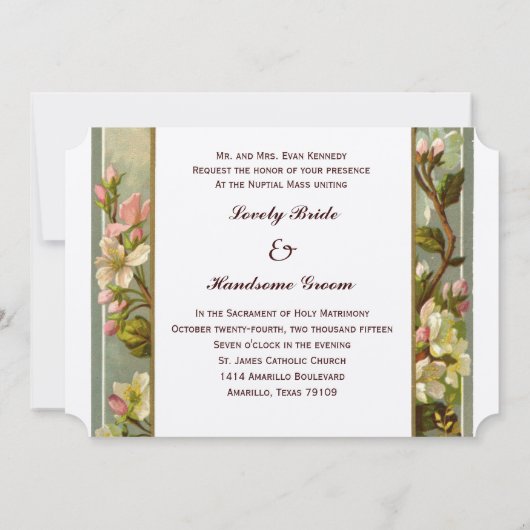 Vintage Lily Cross-katholieke bruiloft Uitnodiging (Achterkant)