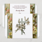 Vintage Lily Cross-katholieke bruiloft Uitnodiging (Voorkant / Achterkant)
