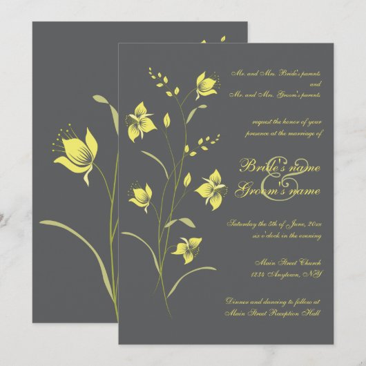 Vintage Lily Wedding Uitnodiging (Voorkant / Achterkant)