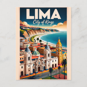 Vintage Lima Peru Stadsgezicht Retro Reizen Briefkaart