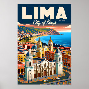 Vintage Lima Peru Stadsgezicht Retro Reizen Poster