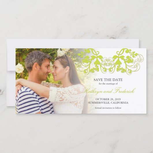 Vintage Lime Bloemrijke Foto Save The Date (Voorkant)