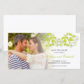 Vintage Lime Bloemrijke Foto Save The Date (Voorkant / Achterkant)