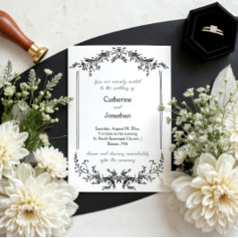Vintage Line Drawn Floral Black & White Wedding | Kaart