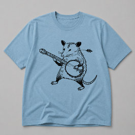 Vintage Linocut Opossum Speelt Banjo T-shirt