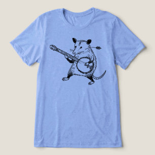 Vintage Linocut Opossum Speelt Banjo Tri-Blend Shirt