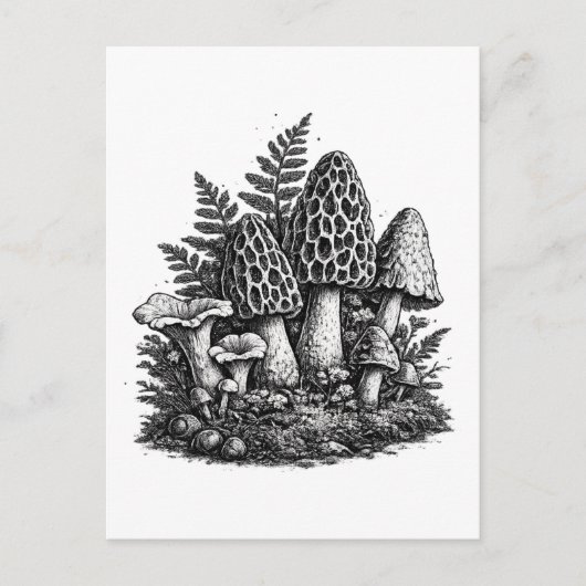 Vintage linocut van bosmossen briefkaart (Voorkant)