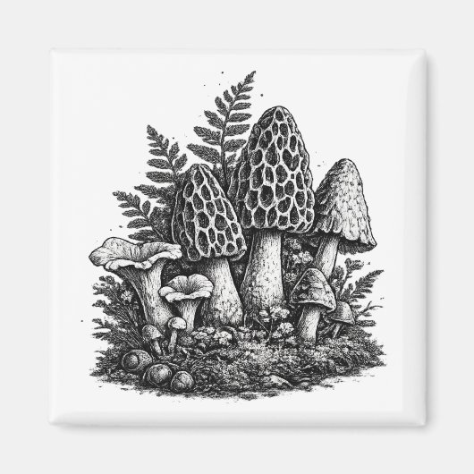 Vintage linocut van bosmossen magneet (Voorkant)