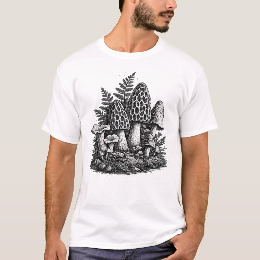 Vintage linocut van bosmossen t-shirt (Voorkant)