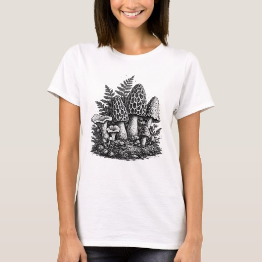 Vintage linocut van bosmossen t-shirt (Voorkant)