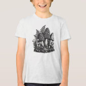 Vintage linocut van bosmossen Tri-Blend shirt (Voorkant)