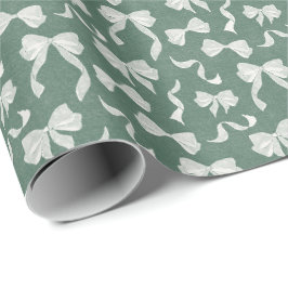 Vintage lint & strikken waterverf linnen (groen) cadeaupapier