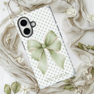 Vintage linten stippen gepersonaliseerd iPhone 16 hoesje