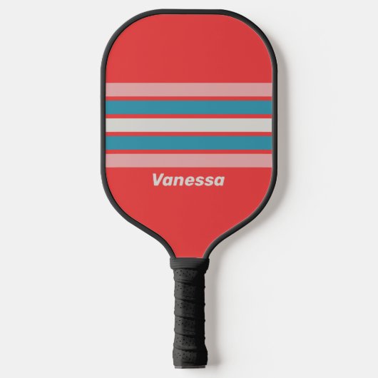 Vintage Lipstick Overdwars Gestreepte met Naam Pickleball Paddle (Voorkant)