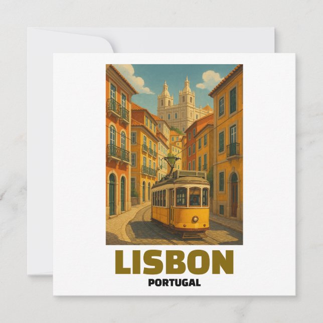Vintage Lisbon Portugal Retro Tram Street Scene (Voorkant)