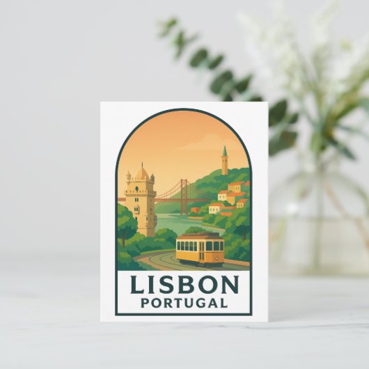 Vintage Lisbon Portugal Travel Postcard – Retro  Briefkaart (Staand voorkant)
