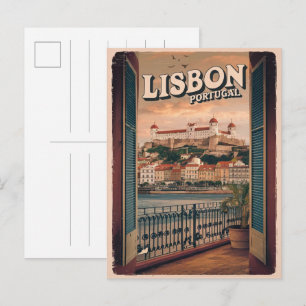 Vintage Lissabon Portugal reizen geschenken balkon Briefkaart