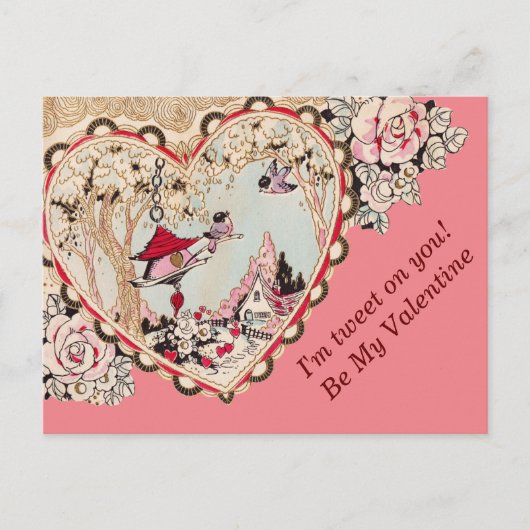 Vintage Little Birds Tweet Valentijns Briefkaart (Voorkant)