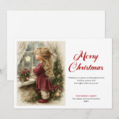 Vintage little girl awaiting Santa editable  Feestdagenkaart (Voorkant / Achterkant)