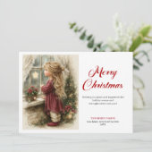 Vintage little girl awaiting Santa editable  Feestdagenkaart (Staand voorkant)