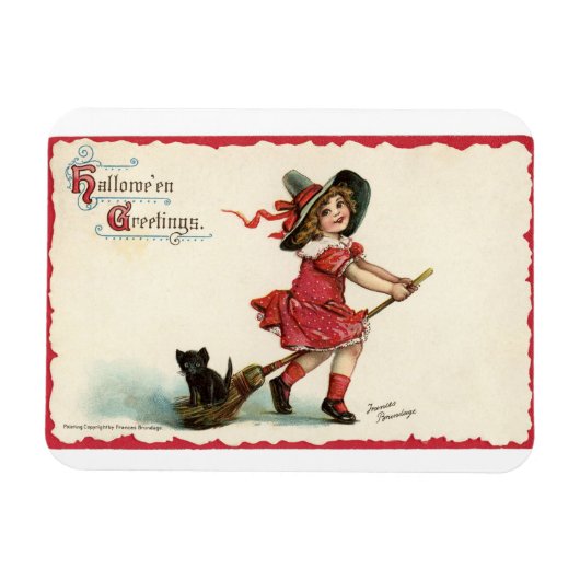 Vintage Little Girl Witch Magneet (Horizontaal)