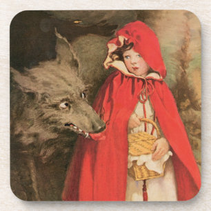 Vintage Little Red Riding Hood and Big Bad Wolf Bier Onderzetter