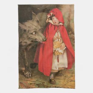 Vintage Little Red Riding Hood and Big Bad Wolf Theedoek
