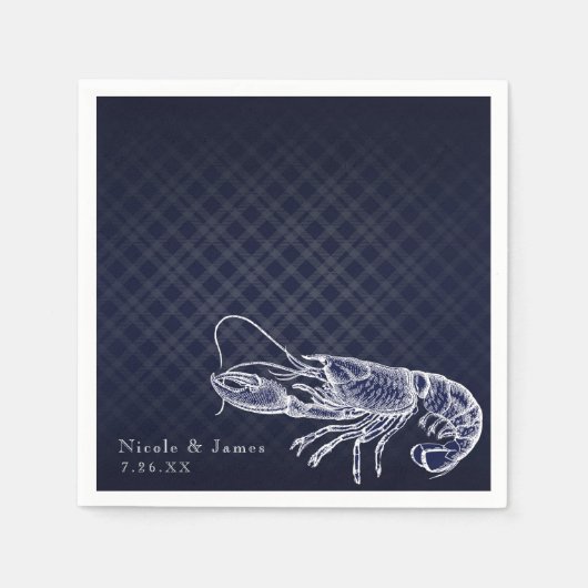 Vintage Lobster Navy Blauwe Elegante Chic Ontvangs Servetten (Voorkant)
