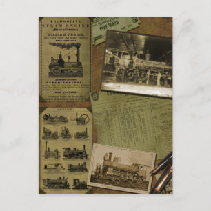 Vintage Locomotive Scrapbook Postcard Briefkaart