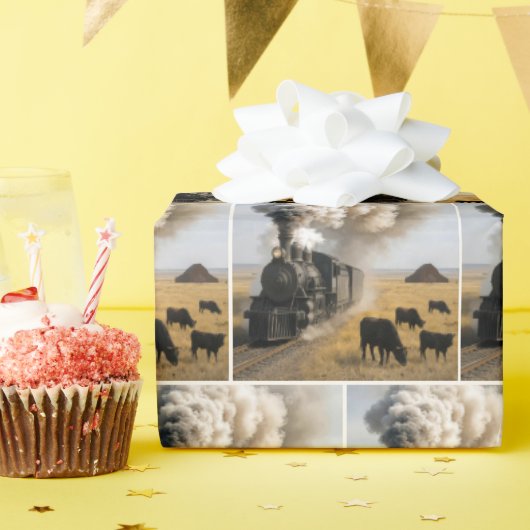 Vintage Locomotive Train with Cows Cadeaupapier (Verjaardagsfeest)