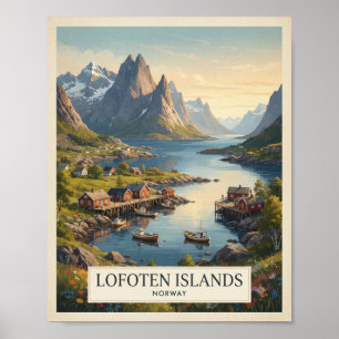 Vintage Lofoten-eilanden Noorwegen Reisposter Poster
