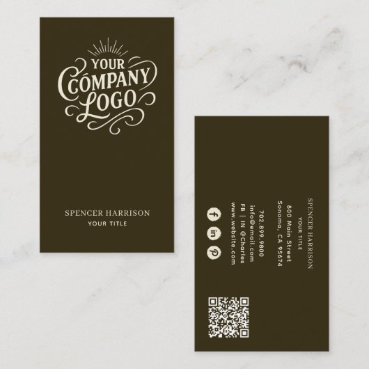Vintage Logo Style Espresso Brown Visitekaartje (Voorkant / Achterkant)