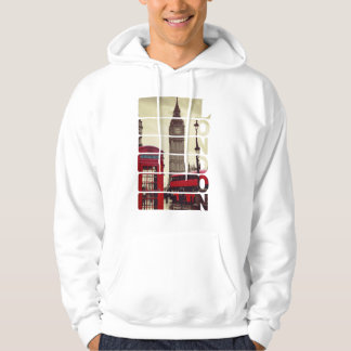 Vintage Londen Big Ben & Rode Bus Foto Kunst Hoodi Hoodie