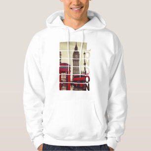 Vintage Londen Big Ben & Rode Bus Foto Kunst Hoodi Hoodie