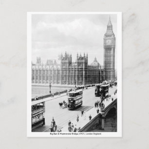 Vintage Londen, Big Ben, Westminster Bridge Briefkaart