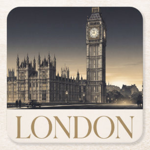 Vintage Londen Reisposter met Big Ben Kartonnen Onderzetters