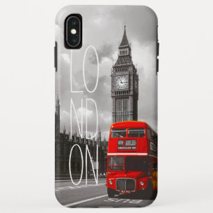 Vintage London City Red Bus Big Ben Typografie iPhone XS Max Hoesje